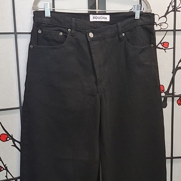 Roucha Wide Leg Jeans Black High-Rise Button Closure - Picture 4 of 10